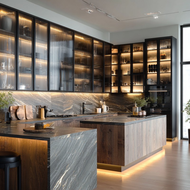 Aluminum Frame Glass Kitchen Cabinets