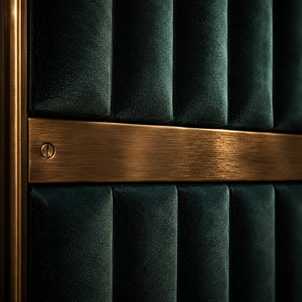 Custom Walk-In Closet Wardrobe with Dark Green Quilted Door Detail