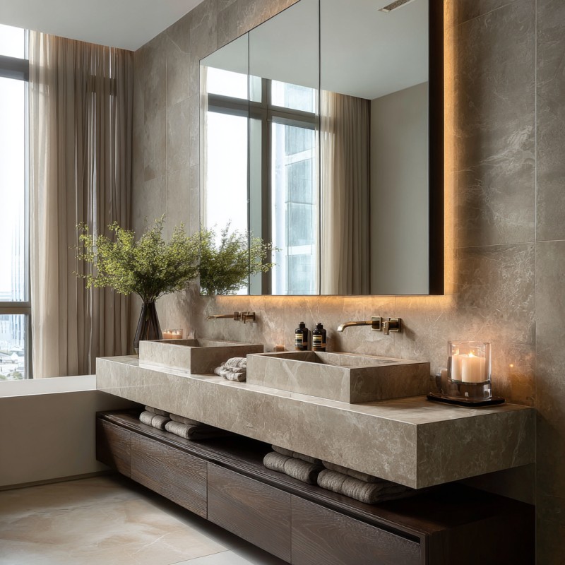 High-End Double Basin Floating Vanity