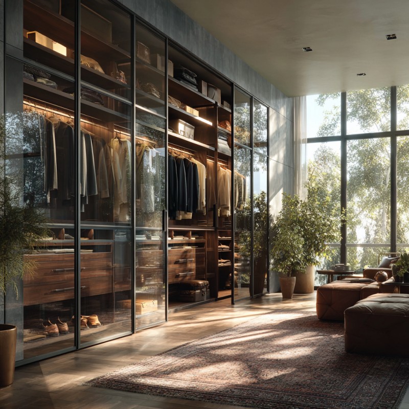 Large Walk-in Wardrobe with Double Glass Sliding Doors