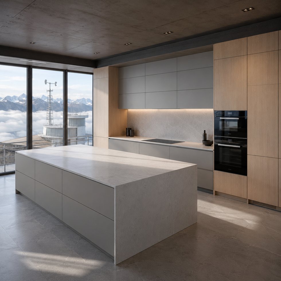 Mountain View Custom Kitchen Cabinets with Light Wood Tall Unit